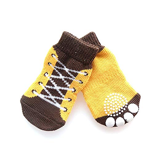 Dreamls Haustier-Socken, süße Hunde Pfotenschutzsocken mit Muster aus Baumwolle, rutschfest, für kleine und mittelgroße Hunde (4 Stück) von Dreamls