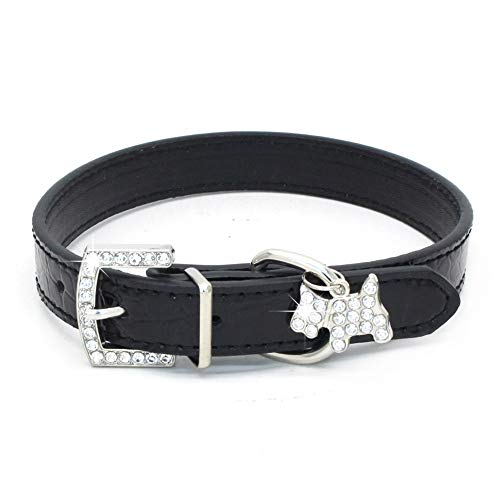 Dreamls Haustierhalsband, Hundehalsband mit Bling Strass Hundedekor Verstellbare PU Welpenhalsband D-Ring Schnalle für kleine Hunde (M-Schwarz) von Dreamls