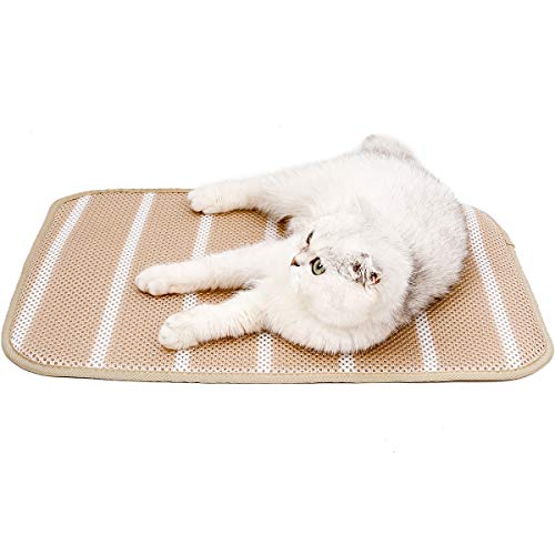 Dreamls Hund Kühlmatte Eiskissen Decke Sommer Kühlende Isomatte Anti-Rutsch-Unterseite Waschbare Katzenmatten für Welpen Kleine Mittlere Hunde (L-Beige) von Dreamls