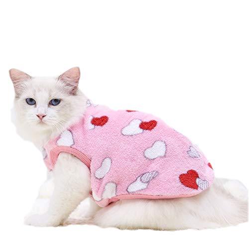 Dreamls Katzenkleidung, Winter Katze Fleece Pullover Warme Mäntel Kleine Hunde Kleidung Kätzchen Weste Jacke für Welpen Kleine Hunde Katze Kätzchen (M-Pink Herz) von Dreamls