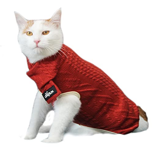 Dreamls Katzenpullover, Winter Warm Katze Pullover Kleidung Outfit Pullover mit Schal Haustier Mantel Kostüm für Katzen Kätzchen (L-Rot) von Dreamls