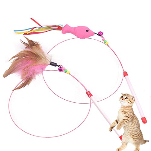 Dreamls Katzenspielzeug, lustiges 2-teiliges Katzenstab-Spielzeug, interaktives Spielzeug, Feder mit Glocken, Kätzchen-Stickspielzeug für Katzen, Kätzchen (2 Stück) von Dreamls