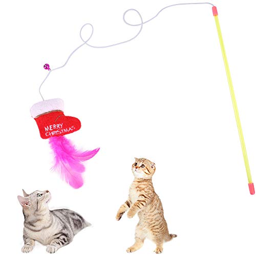 Dreamls Pet Toys, Cat Stick Toys Interactive Funny Feather Cat Wand Toys with Bell Christmas Cat Accessories Kitten Teaser Toys for Cats Kitten (Boots) von Dreamls