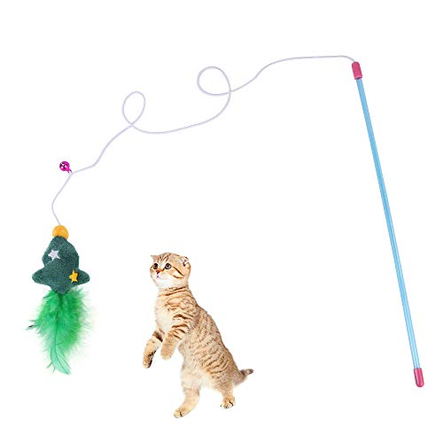 Dreamls Pet Toys, Cat Stick Toys Interactive Funny Feather Cat Wand Toys with Bell Christmas Cat Accessories Kitten Teaser Toys for Cats Kitten (Christmas Tree) von Dreamls