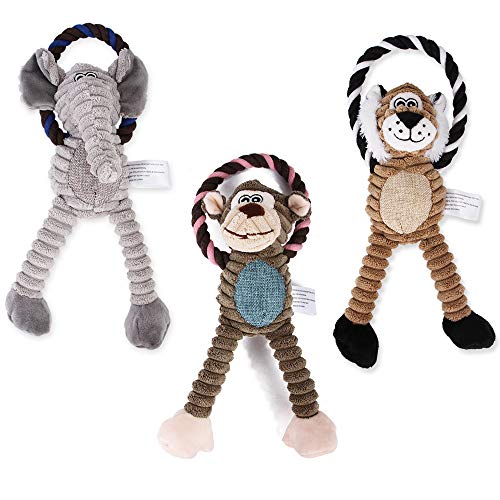 Dreamls Pet Toys, Dog Squeaky Toys 3 Pack Plush Toys Elefant,Monkey,Lion Interactive Toys Dog Chew Squeaker Toys for Dogs Cats (3 Pack) von Dreamls