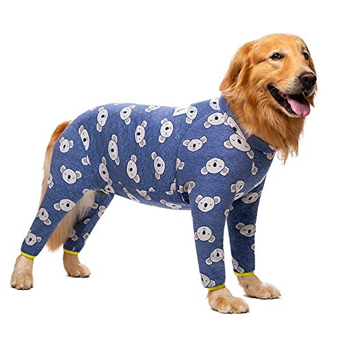 Große Hundebekleidung Haustier Vierbein-Pyjama Warm Elastisch Baumwolle Hundehemden Bedruckt Schutz Hundekostüm für mittelgroße große Hunde (32#:Blau) von Dreamls