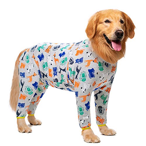 Große Hundebekleidung Haustier vierbeinige Pyjama warm elastisch Baumwolle Hundehemden bedruckt Schutz Hundekostüm für mittelgroße große Hunde (32#:Grau Pony) von Dreamls