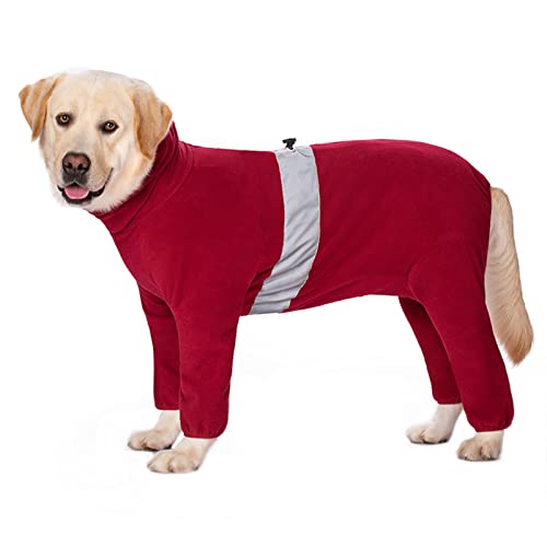 Große Hundebekleidung Winter Warm Hoher Kragen Mantel mit Reißverschluss Fleece Hund Onesie Vierbein-Overall Pyjama für Hunde (30#, Rot) von Dreamls
