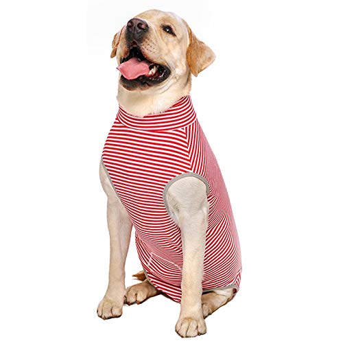 Großer Hunde-Genesungsanzug, Baumwolle, Hunde-Shirts mit Reißverschluss, gestreifter Schlafanzug, Anti-Lecken für mittelgroße und große Hunde (28#: rot gestreift) von Dreamls