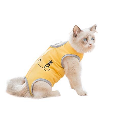 Haustier-Katzen-Erholungsanzug, Bauchwunden oder Hautkrankheiten, Kostüm für chirurgische Kleidung nach Operationen, Größe L: Gelb von Dreamls