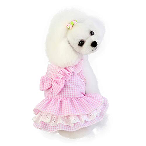 Haustier Kleid, Hund Prinzessin Kleid Sommer Rock Süße Schleife Knoten Hochzeitskleid Party Hemd Kostüm für Welpen Kleine Hunde Mittlere Hunde (L-Pink) von Dreamls