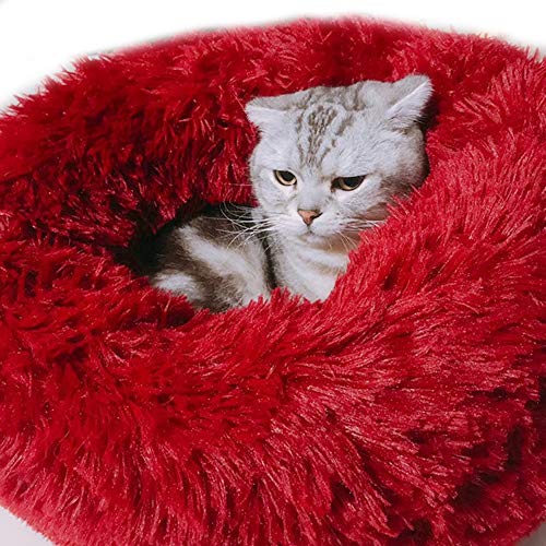 Haustier-Nest, rund, für Katzen, Winter, warm, Plüsch, für den Innenbereich, waschbar, für Katzen, Welpen, kleine und mittelgroße Hunde von Dreamls