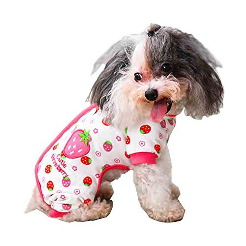 Haustier-Schlafanzug, Hunde, vierbeinig, Overall, Shirt, Hunde-Pyjama, Ente, Erdbeere, Haustierkleidung für Welpen, kleine Hunde, mittelgroße Hunde (XS-Rosarot) von Dreamls
