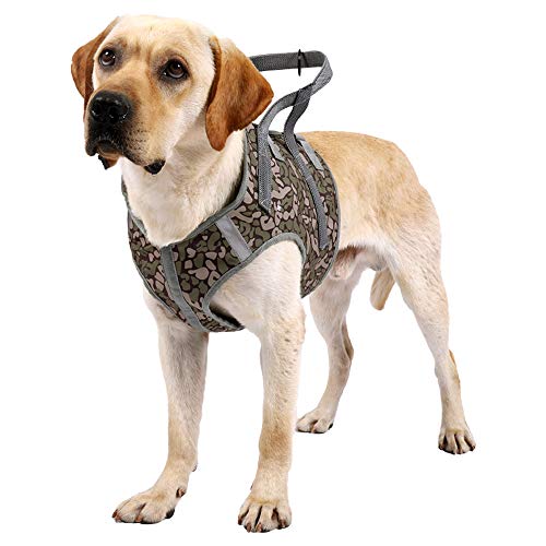 Haustiergeschirr, Camouflage Hundegeschirr mit reflektierendem Training Hundeweste Geschirr explosionsgeschützt für mittelgroße große Hunde (XL-Camouflage-Grün) von Dreamls