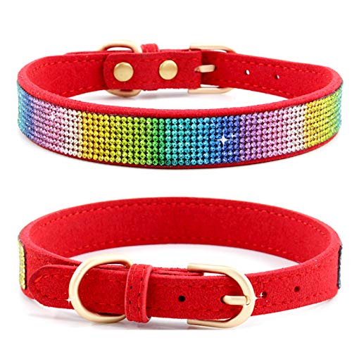 Haustierhalsband, Hundehalsbänder, Strasssteine, verstellbar, Kristall, Nieten, Diamant-Bling-Hunde-Halskette für Welpen, kleine und mittelgroße Hunde (Größe M: Rot) von Dreamls