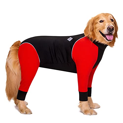 Haustierkleidung, Hunde-Overall, vierbeinig, wasserdicht, mit Reißverschluss, Anti-Haar-Pyjama-Jacke für mittelgroße und große Hunde (32#:Rot) von Dreamls
