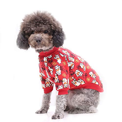 Haustierkleidung, Hundepullover Winter Katze Sweatshirts Warm Samt Welpe Weihnachtskleidung für kleine mittelgroße Hunde (L: rote Katze) von Dreamls
