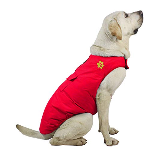Haustierkleidung, Winter-Hundemäntel, wendbar, warme Jacke, winddichte Baumwolle, Kleidung für kleine, mittelgroße und große Hunde (M:Rot) von Dreamls