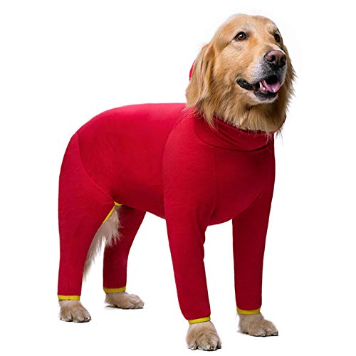 Haustierkleidung für mittelgroße und große Hunde, Pyjama, Kapuzenpullover, Overall, Hemden, vierbeinig, Einteiler, Anti-Haarbekleidung (36#-Rot) von Dreamls