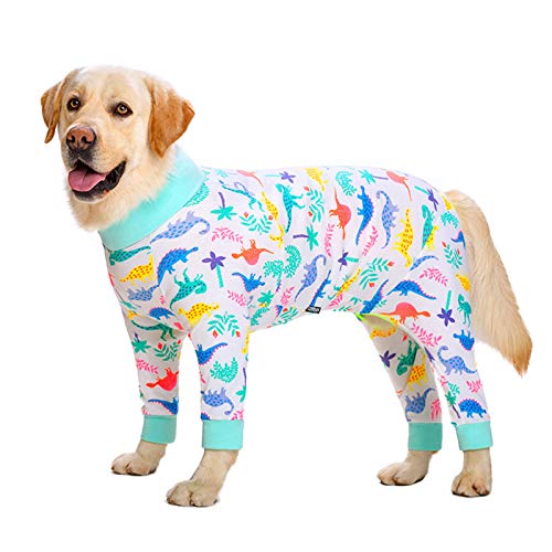 Hunde-Pyjama-Overall für mittelgroße und große Hunde, leichtes Baumwoll-Hunde-Shirt, Anti-Haar-Einteiler nach Operationen, Hundekleidung (30#: weißer Dinosaurier) von Dreamls
