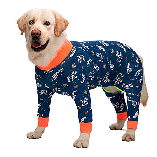 Hunde-Pyjama-Overall für mittelgroße und große Hunde, leichtes Baumwoll-Hunde-Shirt, Anti-Haar-Einteiler nach Operationen, Hundekleidung (36#: blauer Astronaut) von Dreamls
