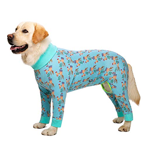 Hunde-Pyjama-Overall für mittelgroße und große Hunde, leichtes Baumwoll-Hunde-Shirt, Anti-Haar-Einteiler nach Operationen, Hundekleidung (38#: grüner Elch) von Dreamls
