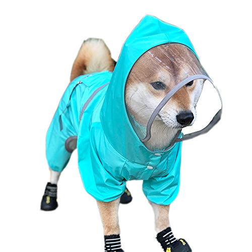 Hunde-Regenmäntel, wasserdichte Hunde-Regenjacke mit Kapuze, reflektierend, Haustier-Overall, Regenponcho für Corgi Schnauzer, kleine mittelgroße Hunde (2XL-blau) von Dreamls