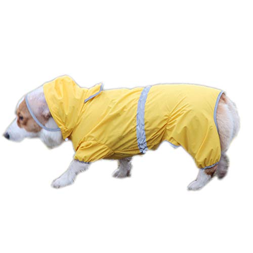 Hunde-Regenmantel, Hunde-Regenjacke, wasserdicht, reflektierend, mit Kapuze, Corgi, Regenponcho für Welpen, kleine mittelgroße Hunde (L-Gelb) von Dreamls