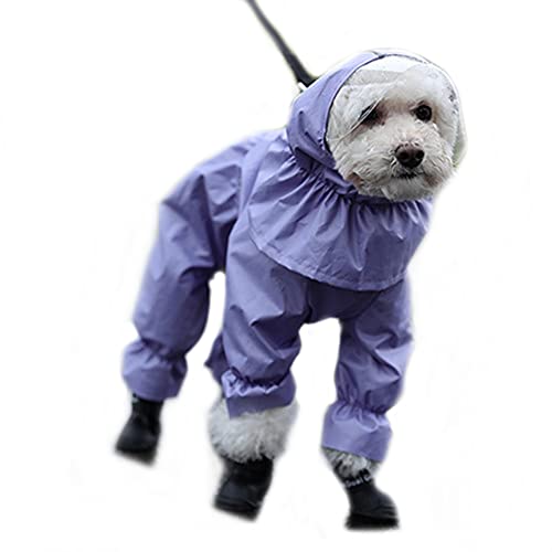 Hunde-Regenmantel, volle Abdeckung, Hunde-Regenjacke mit Kapuze, vierbeiniger Overall, wasserdicht, Haustier-Poncho, abnehmbare Kappe, Hunde-Regenmäntel für kleine, mittelgroße Hunde (L: Lila) von Dreamls