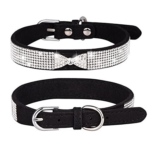 Hundehalsband, Bling Bling Bling Strass Hundehalsbänder mit Schleife Verstellbare Welpen Halskette für kleine Hunde Katzen (M-Schwarz) von Dreamls