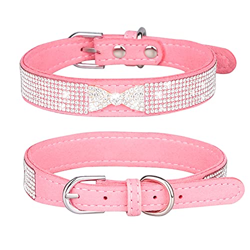 Hundehalsband, Bling Bling Bling Strass Hundehalsbänder mit Schleife Verstellbare Welpen Halskette für kleine Hunde Katzen (XS-Pink) von Dreamls