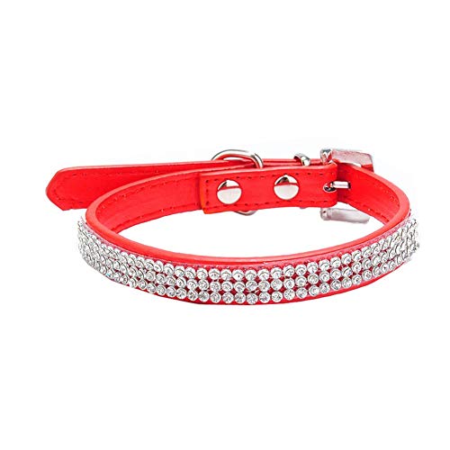 Hundehalsband, mit Strasssteinen, aus PU-Leder, verstellbare Halskette, sicherer Diamant, für kleine Hunde von Dreamls