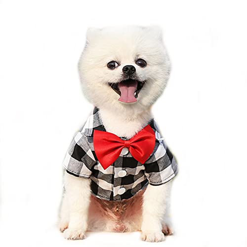 Hundehemden, Hund Plaid Weste mit Fliege Atmungsaktiv Sommer Hundekleidung Hochzeit T-Shirt Katzenhemden für kleine mittelgroße große Hunde (XS: Schwarz) von Dreamls