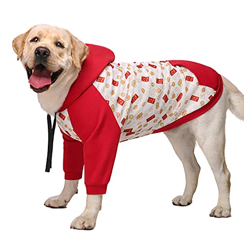 Hundekleidung, Hunde-Kapuzen-Sweatshirt mit Tasche Warm Baumwolle Hund Wintermantel Pullover Hundekostüm für mittelgroße große Hunde (36:Rot) von Dreamls