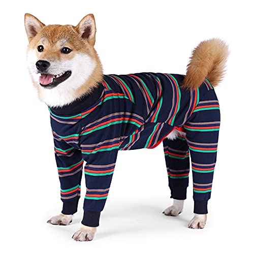 Hundekleidung, Hunde-Pyjama, elastische Baumwolle, Hunde-Einteiler, Overall, Anti-Lecken, vierbeinig, Erholungsshirt für mittelgroße große Hunde (3XL-Marineblau) von Dreamls