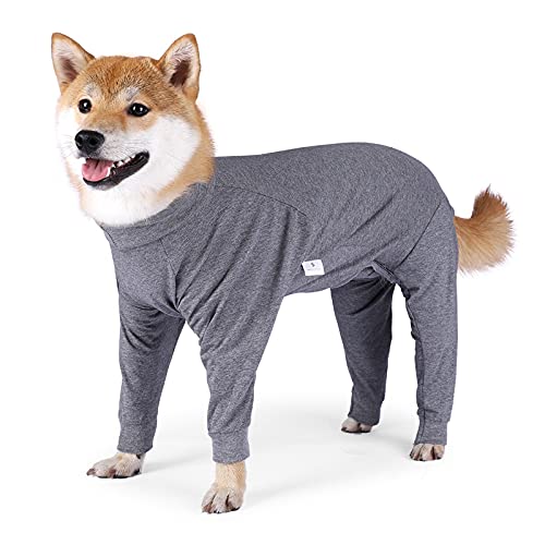 Hundekleidung, Hunde-Pyjama, elastische Baumwolle, Hunde-Einteiler, Overall, Anti-Lecken, vierbeinig, Erholungsshirt für mittelgroße große Hunde (L-Grau) von Dreamls