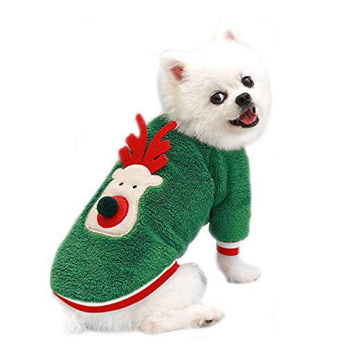 Hundekleidung, Hunde-Weihnachtspullover, warmer Elchmantel, Katzenpullover, für ordentliche Zwergspitz, kleine mittelgroße Hunde (S-Grün) von Dreamls