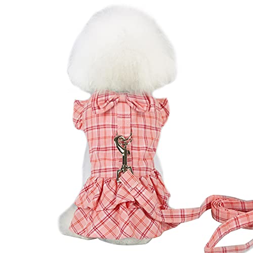 Hundekleidung, Sommer Hund Prinzessin Kleid mit Leine Süße Schleife Hund Plaid Rock Weiche Baumwolle Katze Kleid für Welpen Kleine Mittlere Hunde (XS: Rosa) von Dreamls