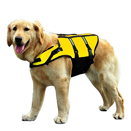Hundeschwimmweste Sommer Welpen Schwimmweste mit Griff Reflektierend & Verstellbar Sicherheitsschutz Schwimmbekleidung für kleine mittelgroße und große Hunde (5XL: Gelb) von Dreamls