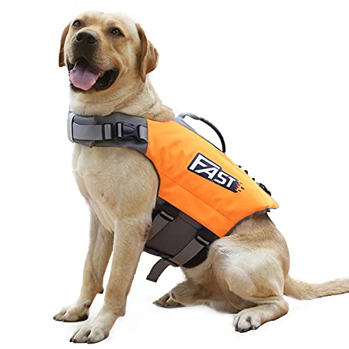 Hundeschwimmweste Verstellbarer Hundelebensretter mit hohem Auftrieb & Rettungsgriff Hundeschwimmweste Konservierer für Schwimmbootfahren (M:Orange) von Dreamls