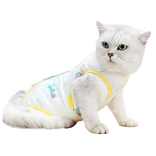Katzen-Erholungsanzug, professionell nach Operationen, Katzenkleidung für Bauchwunden oder Hautkrankheiten, atmungsaktives E-Halsband für Katzen, Kätzchen (L: Gelb) von Dreamls