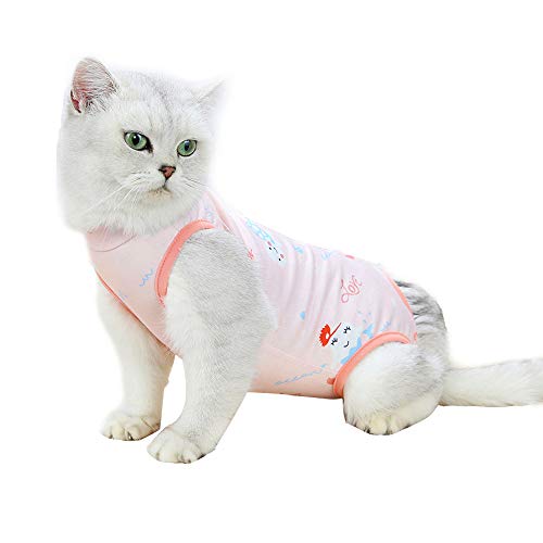 Katzen-Erholungsanzug, professionell nach Operationen, Katzenkleidung für Bauchwunden oder Hautkrankheiten, atmungsaktives E-Halsband für Katzen, Kätzchen (L: Rosa) von Dreamls