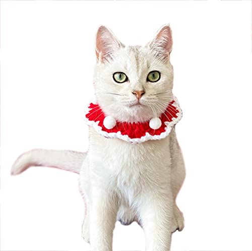 Katzen-Weihnachtskostüm, verstellbar, Weihnachtsmütze, Strickkragen, Hundeumhang für Katzen, Welpen, kleine Hunde (Größe S, Rot einlagig) von Dreamls
