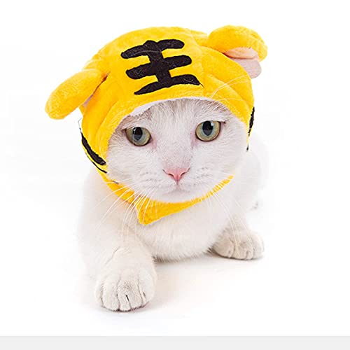 Niedliche Haustier-Katzen-Kopfbedeckung, Cartoon-Hundehut, Party-Cosplay-Kostüm, Frosch-Tiger, Kopfschmuck für Katzen, Welpen, kleine Hunde (M, Tiger) von Dreamls