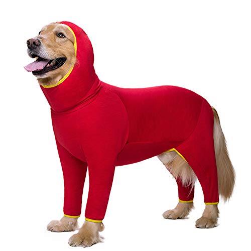 Pet Clothes for Medium Large Dogs Pyjamas Hoodie Jumpsuit Shirts Four-Legging Onesies Costume Anti-Hair Apparel (34#-Rot) von Dreamls