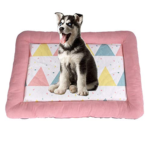 Pet Mat, Dog Cooling Mats Washable Dog Sleeping Pads Ice Silk Kennel Cool Dog Beds Cat Nest for Dogs Cats (L:Pink) von Dreamls