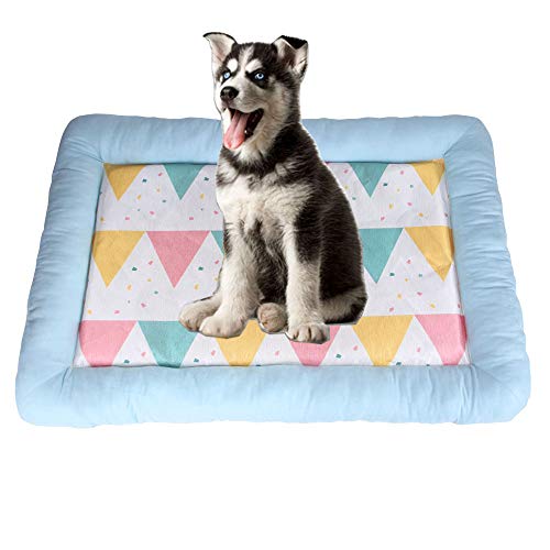 Pet Mat, Dog Cooling Mats Washable Dog Sleeping Pads Ice Silk Kennel Cool Dog Beds Cat Nest for Dogs Cats (M:Blue) von Dreamls