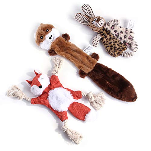 Pet Toys, 3 Pack Dog Plush Toys, Interactive Squeaky Toys for Aggressive Chewers Durable Dog Chew Toys for Puppy Small Medium Dogs - Fox, Raccoon, Rabbit von Dreamls