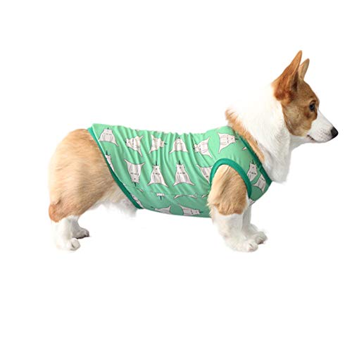 Sommer-Hunde-T-Shirt, schöne Hunde-Shirts, coole atmungsaktive Hundeweste, Outfits, kleine Hunde-Shirts, Bekleidung für Corgi, Pudel und kleine mittelgroße Hunde (L-Grün) von Dreamls
