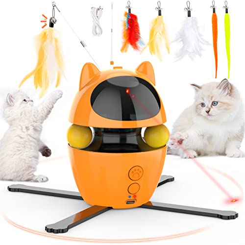 Dreamon 3 in 1 Katzenspielzeug Elektrisch - Interaktives Katzenspielzeug Selbstbeschäftigung Katzen Spielzeug Intelligenz mit 5 Ersatz Federspielzeug & USB Aufladbar (Orange) von Dreamon